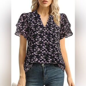 Chic Black and Pink Floral Blouse